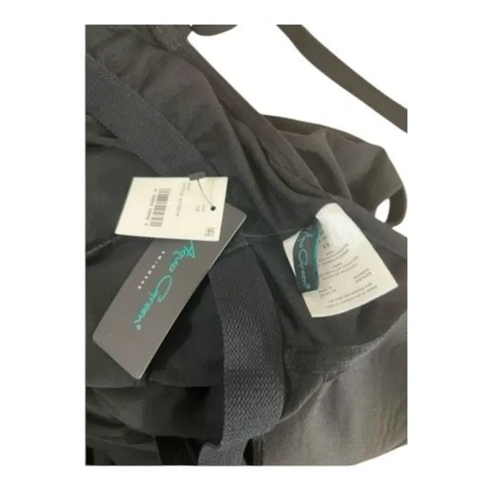 Aqua Green Women Black Triple Tier Tankini Plus Size 1X Beach V-Neck Full-cover
